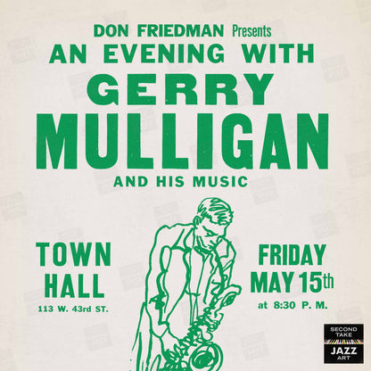 Gerry Mulligan jazz poster - Town Hall - 1959 (green variant)