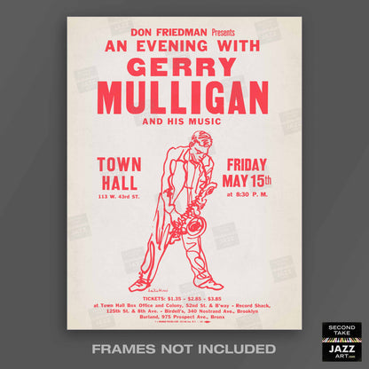Gerry Mulligan jazz poster - Town Hall - 1959 (red variant)
