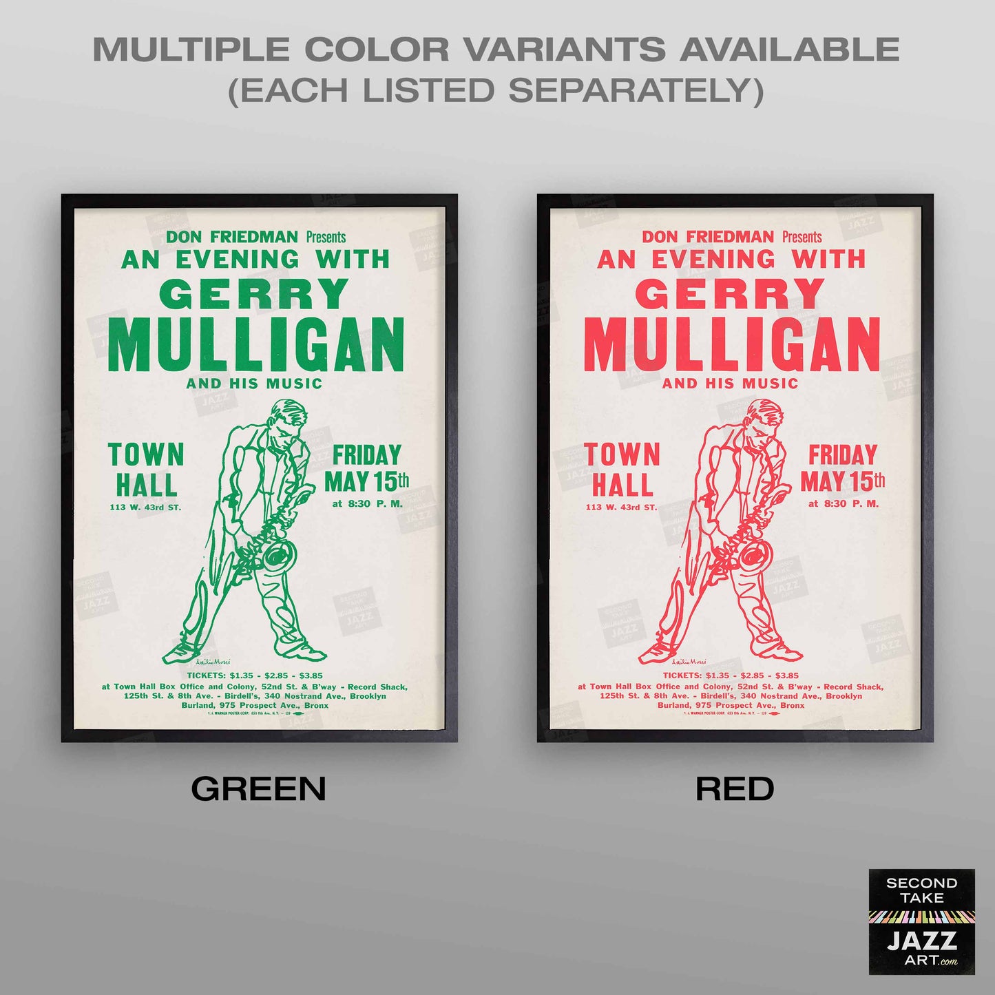Gerry Mulligan jazz poster - Town Hall - 1959 (green variant)