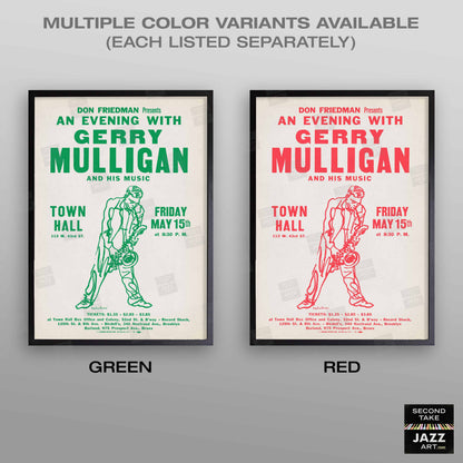 Gerry Mulligan jazz poster - Town Hall - 1959 (green variant)