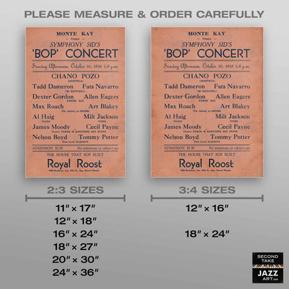 Fats Navarro - Tadd Dameron - Dexter Gordon - Chano Pozo jazz poster - Royal Roost - 1948