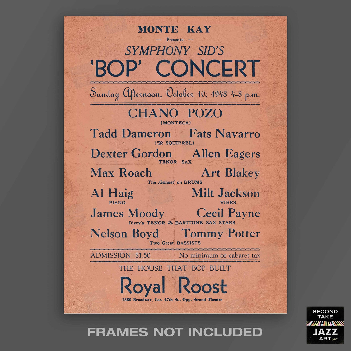 Fats Navarro - Tadd Dameron - Dexter Gordon - Chano Pozo jazz poster - Royal Roost - 1948