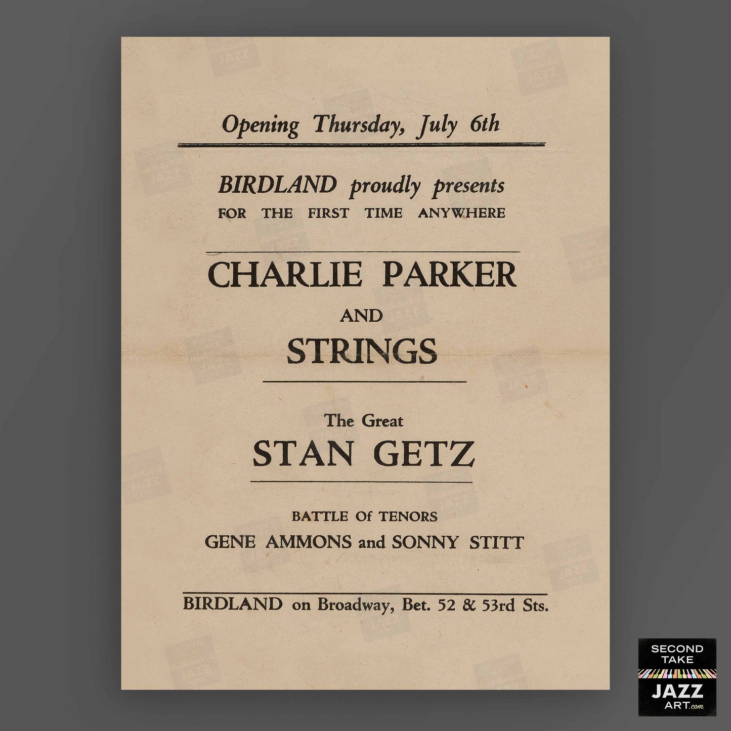 Charlie Parker - Stan Getz jazz poster - Birdland - 1950