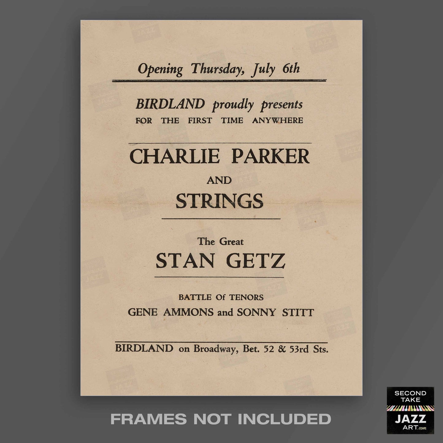 Charlie Parker - Stan Getz jazz poster - Birdland - 1950