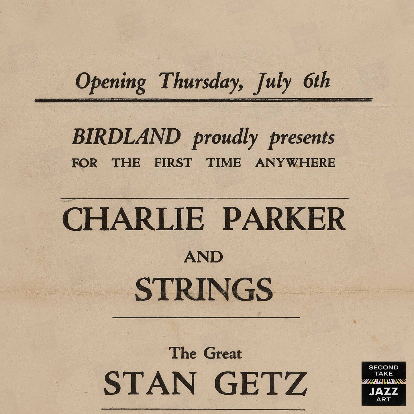 Charlie Parker - Stan Getz jazz poster - Birdland - 1950