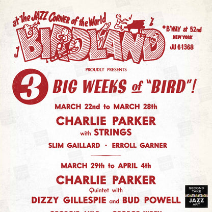 Charlie Parker - Dizzy Gillespie jazz poster - Birdland - 1951