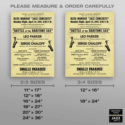 Leo Parker - Serge Chaloff jazz poster - Battle of the Baritone Sax - Smalls Paradise - 1947