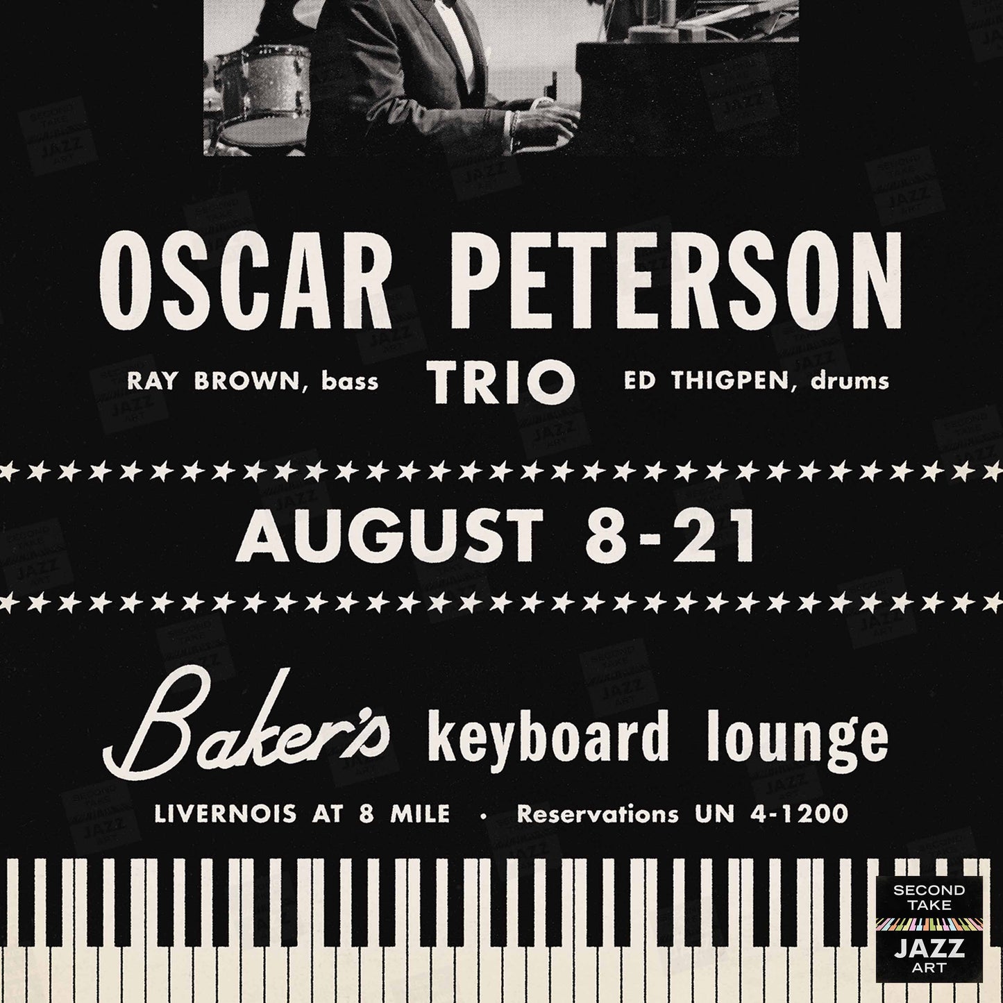 Oscar Peterson jazz poster - At Baker's Keyboard Lounge - Detroit, MI - 1960