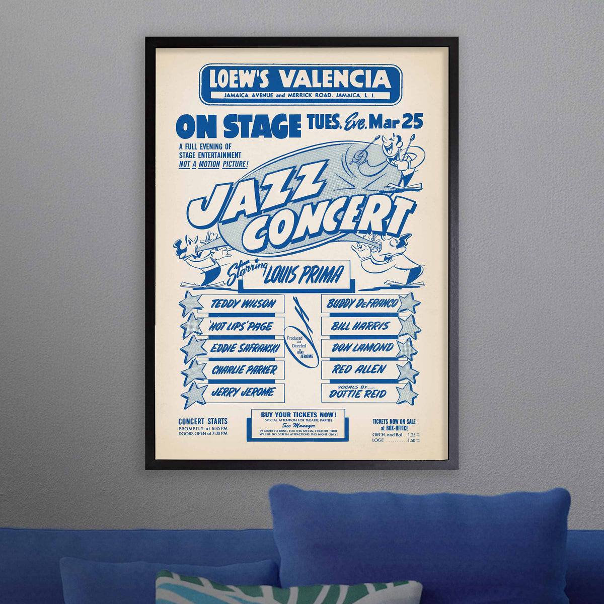Louis Prima - Charlie Parker jazz poster - Loew's Valencia - Jamaica, NY - 1952