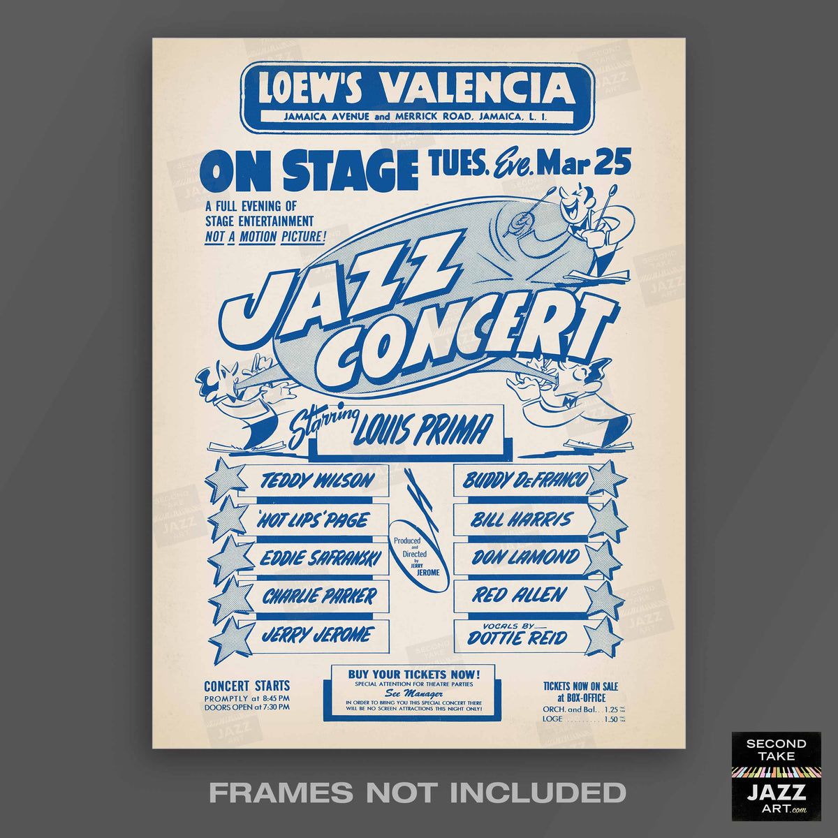 Louis Prima - Charlie Parker jazz poster - Loew's Valencia - Jamaica, NY - 1952