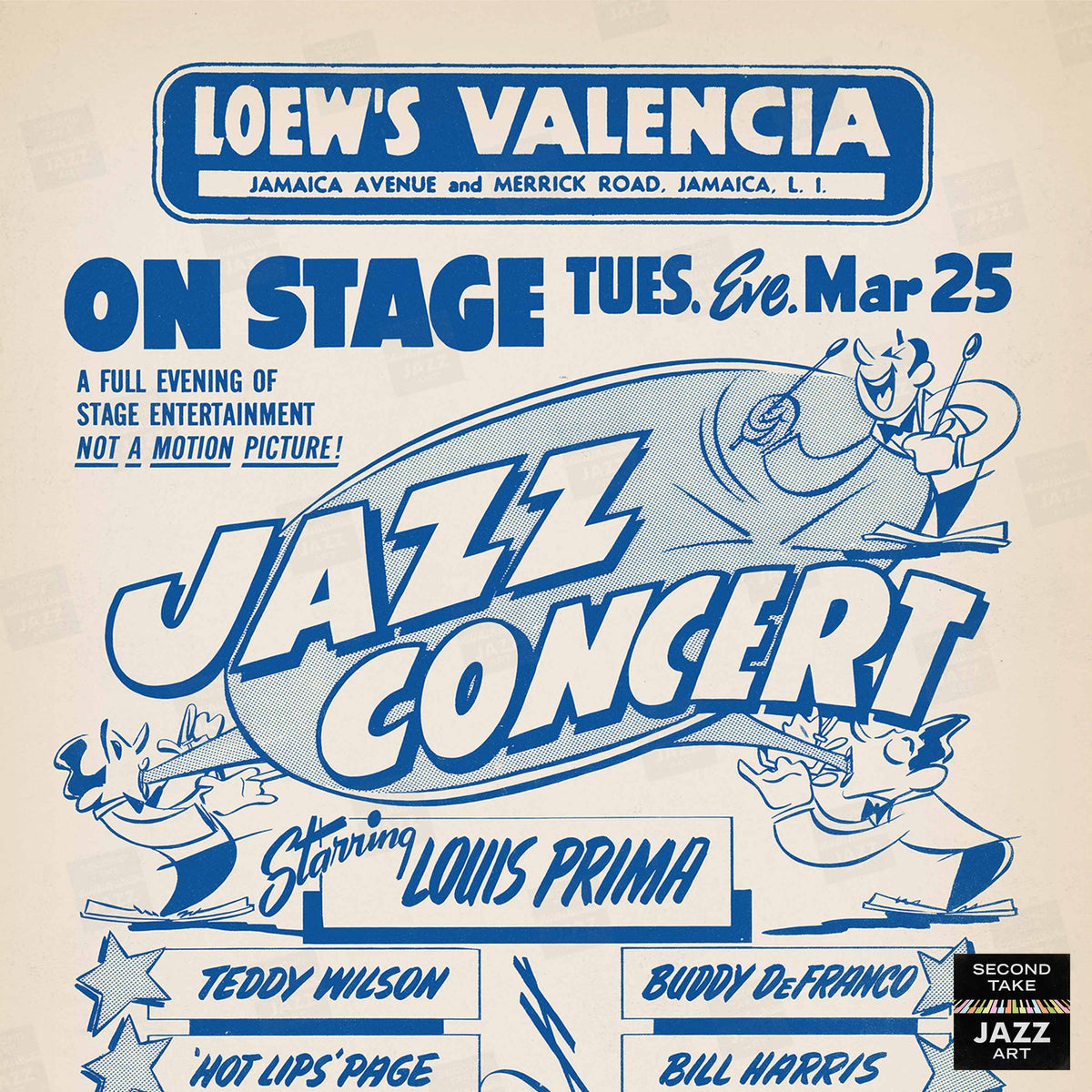 Louis Prima - Charlie Parker jazz poster - Loew's Valencia - Jamaica, NY - 1952