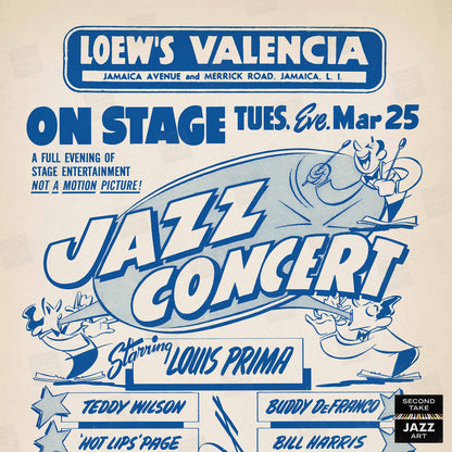 Louis Prima - Charlie Parker jazz poster - Loew's Valencia - Jamaica, NY - 1952