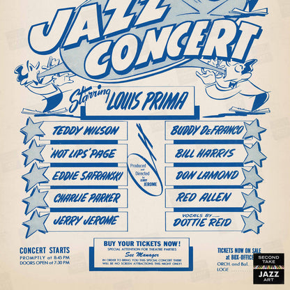 Louis Prima - Charlie Parker jazz poster - Loew's Valencia - Jamaica, NY - 1952