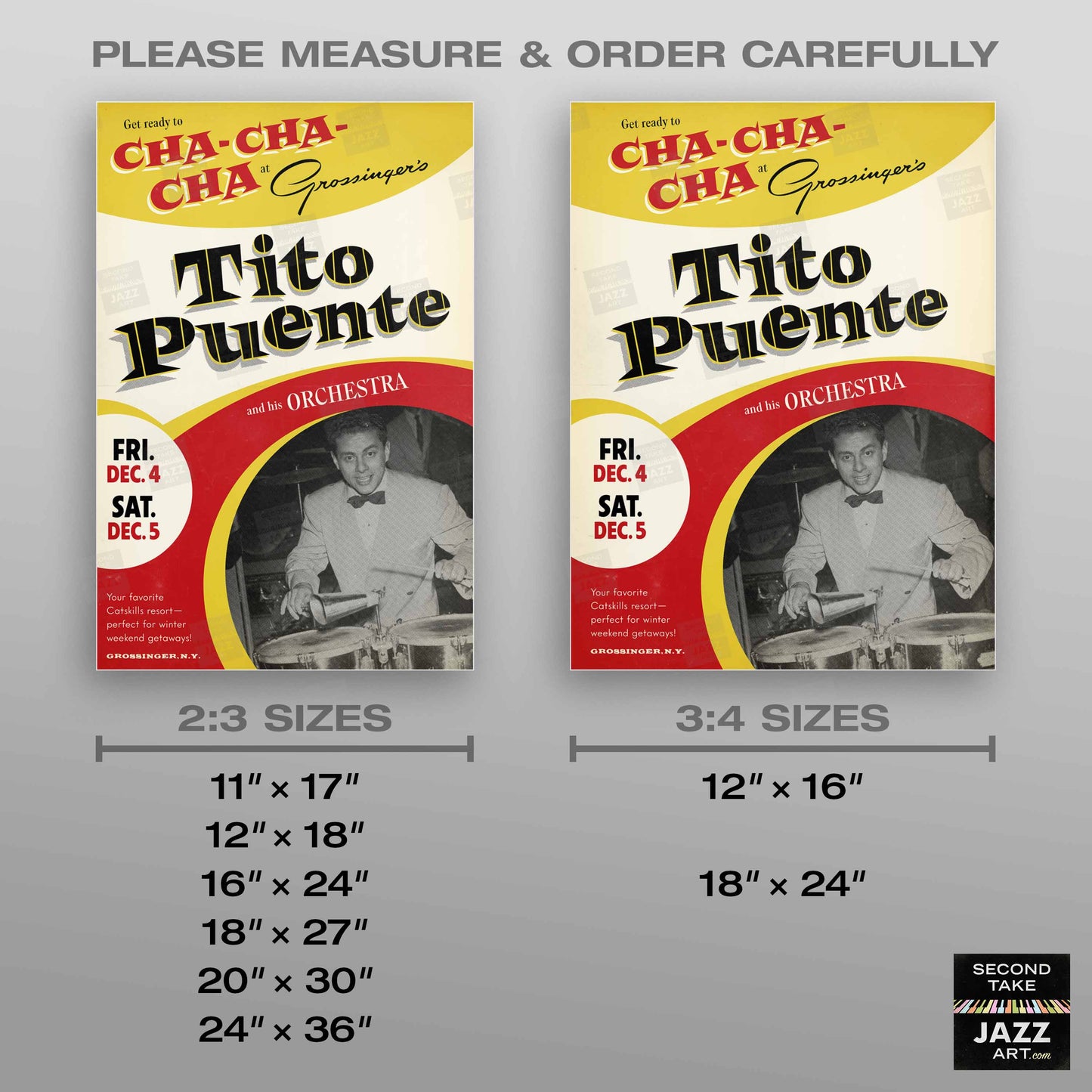 Tito Puente jazz poster - Cha Cha Cha - Live at Grossinger's - Catskills, NY - 1959