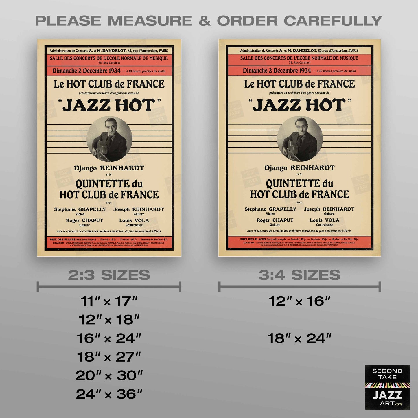 Django Reinhardt - Stéphane Grappelli jazz poster - QHCF - Paris - 1934