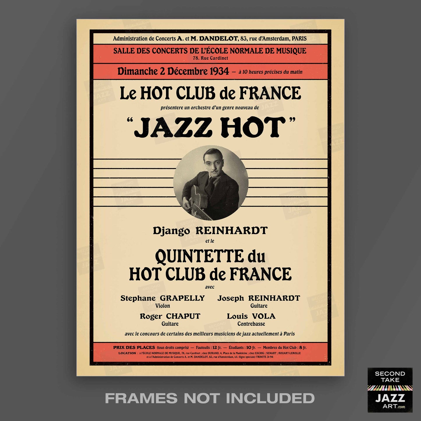 Django Reinhardt - Stéphane Grappelli jazz poster - QHCF - Paris - 1934