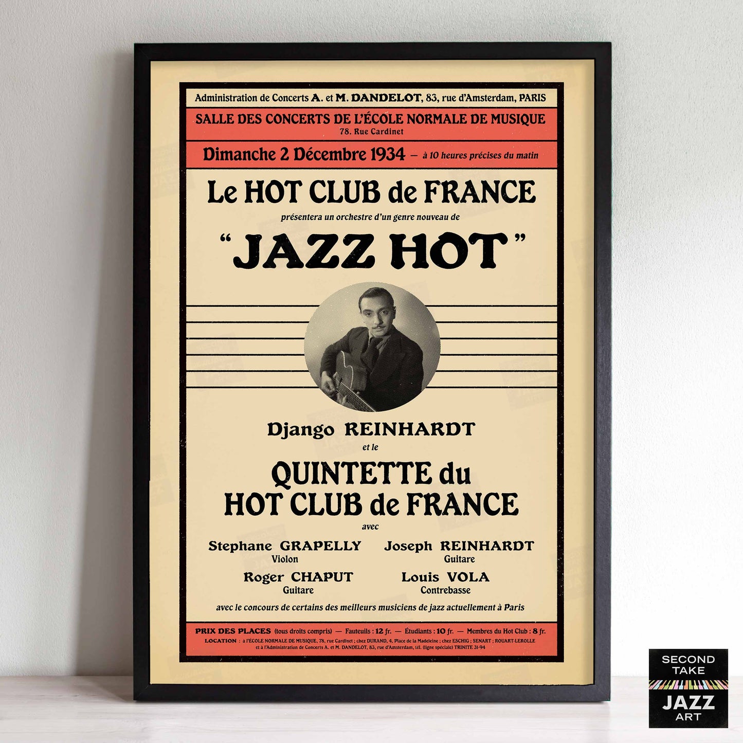 Django Reinhardt - Stéphane Grappelli jazz poster - QHCF - Paris - 1934