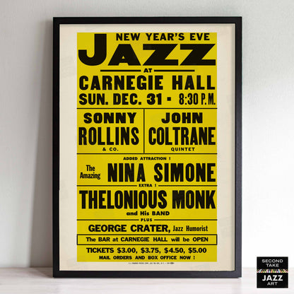 Sonny Rollins - John Coltrane - Nina Simone - Thelonious Monk jazz poster - Carnegie Hall - 1961