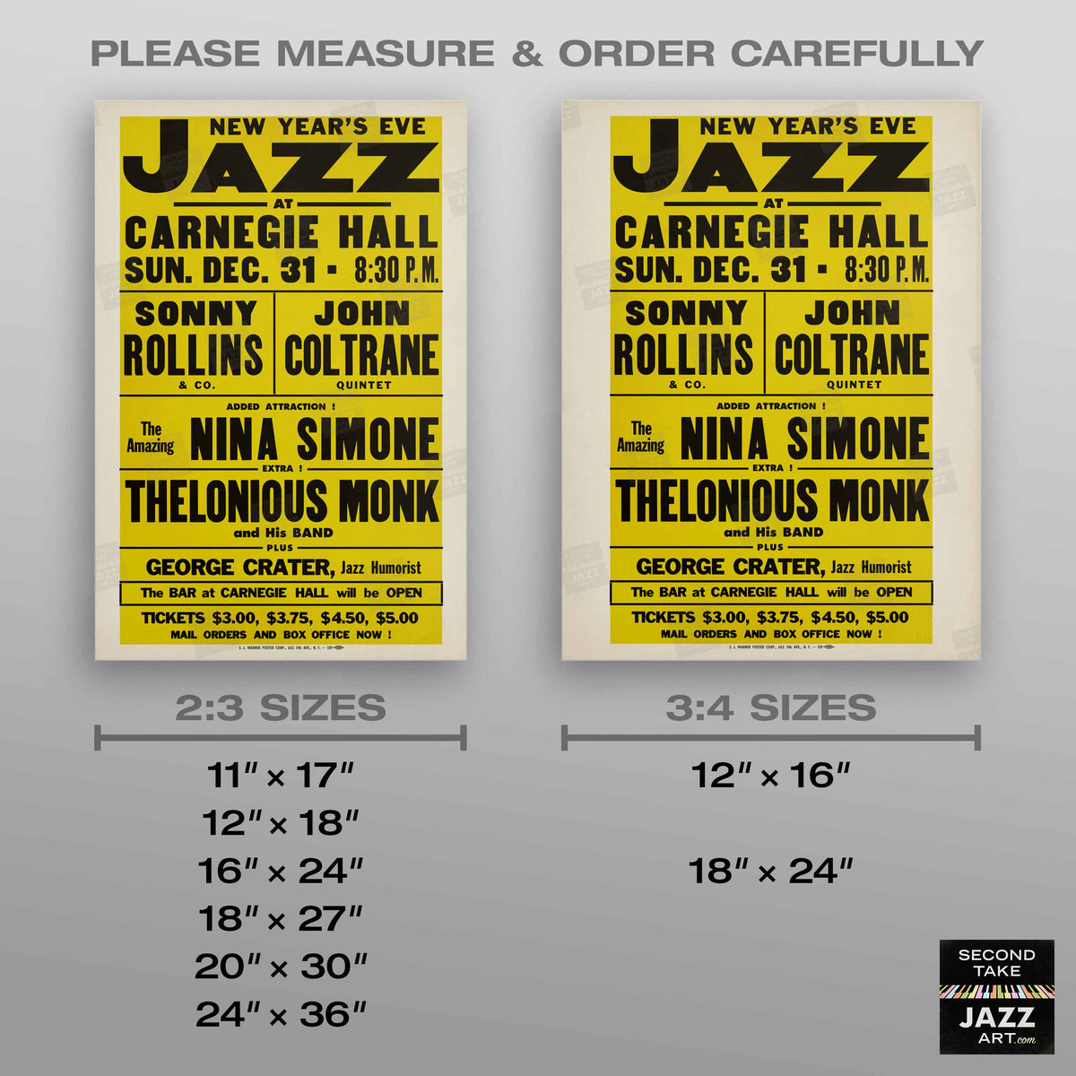 Sonny Rollins - John Coltrane - Nina Simone - Thelonious Monk jazz poster - Carnegie Hall - 1961