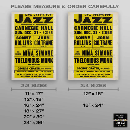 Sonny Rollins - John Coltrane - Nina Simone - Thelonious Monk jazz poster - Carnegie Hall - 1961