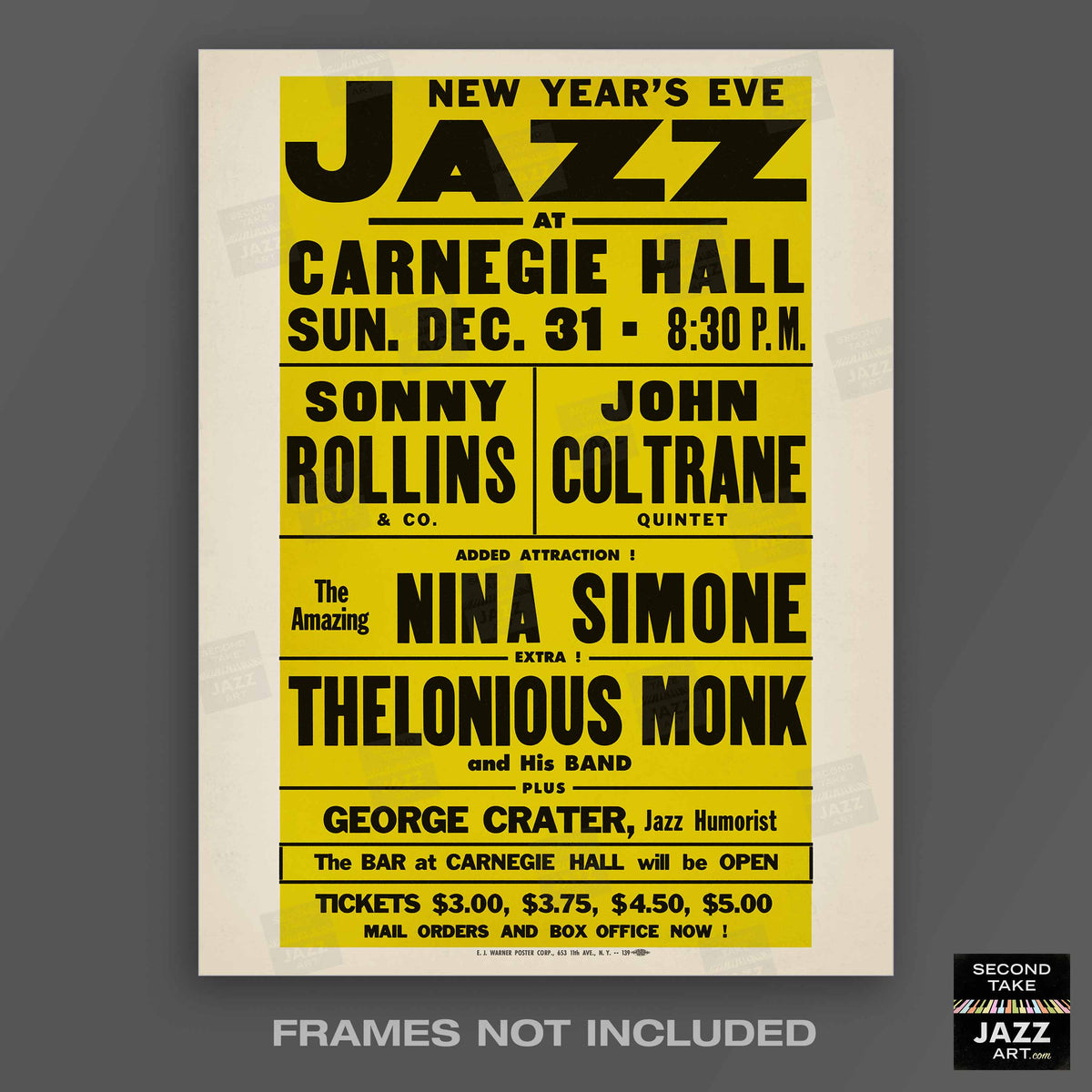 Sonny Rollins - John Coltrane - Nina Simone - Thelonious Monk jazz poster - Carnegie Hall - 1961