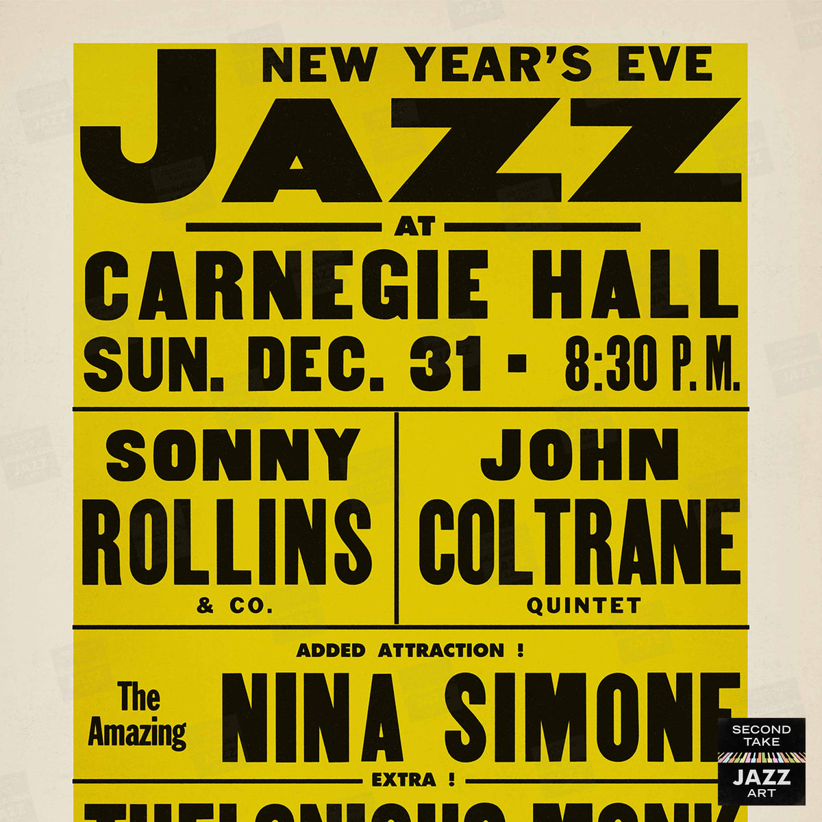 Sonny Rollins - John Coltrane - Nina Simone - Thelonious Monk jazz poster - Carnegie Hall - 1961