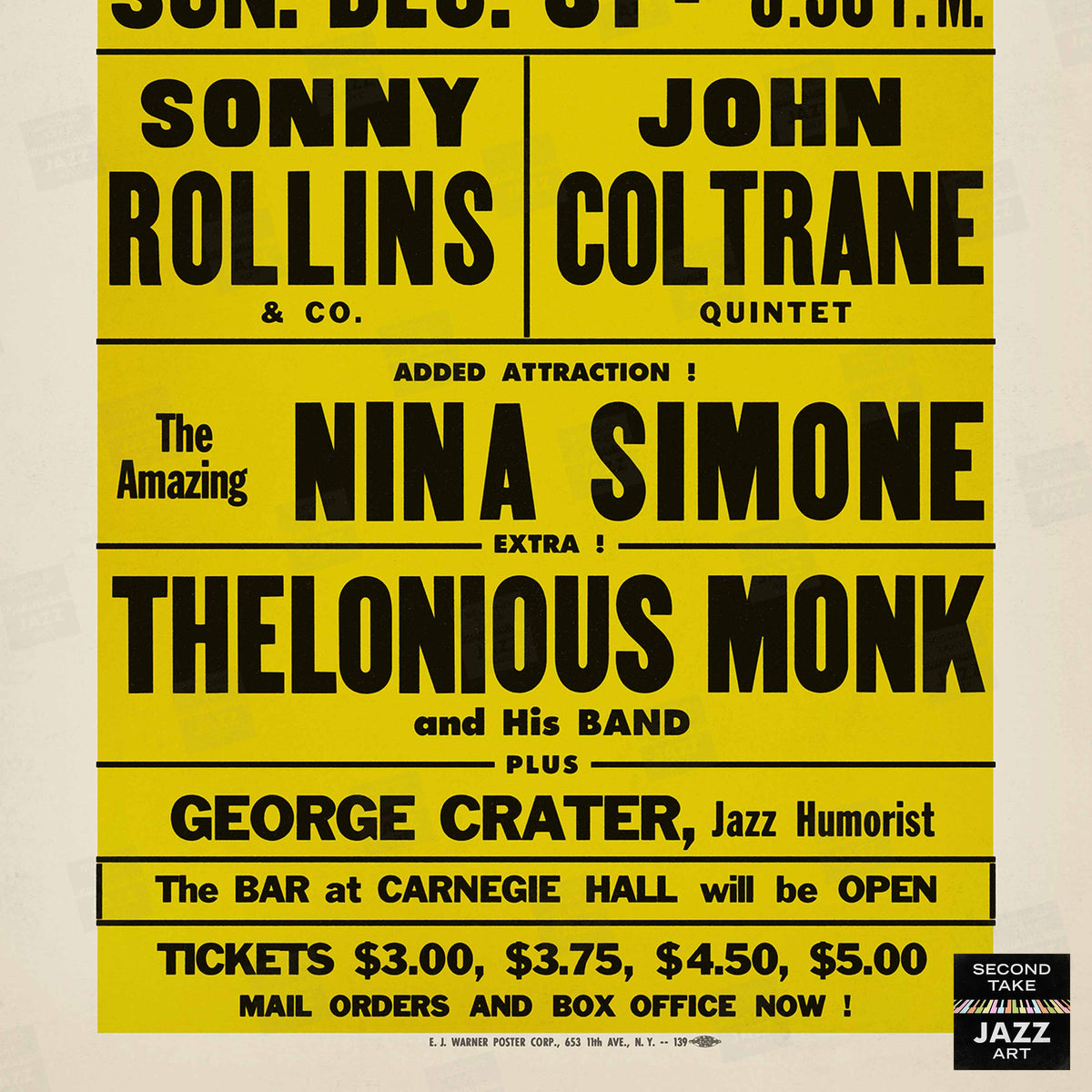 Sonny Rollins - John Coltrane - Nina Simone - Thelonious Monk jazz poster - Carnegie Hall - 1961