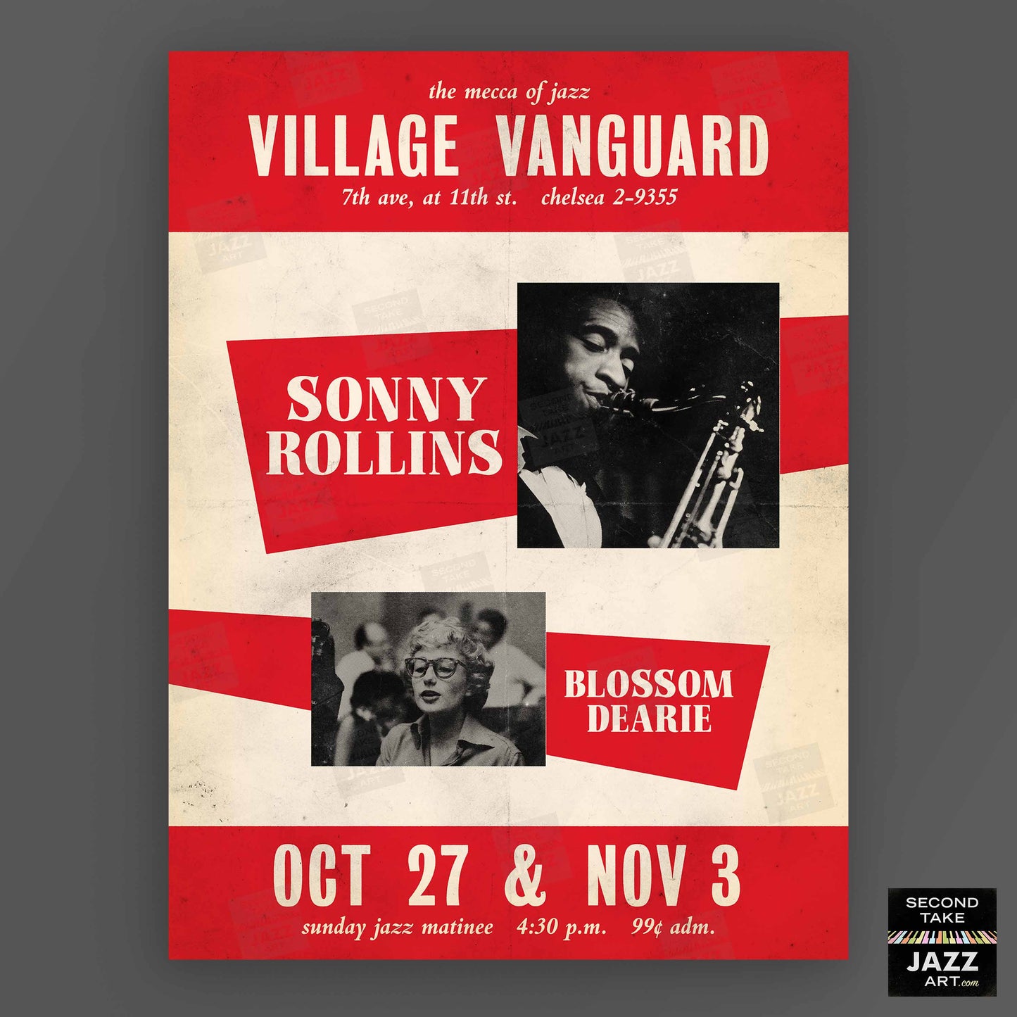 Sonny Rollins jazz poster - A Night at the Village Vanguard - Blossom Dearie - 1957