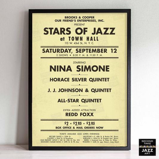 Nina Simone - Horace Silver - J.J. Johnson jazz poster - Town Hall - 1959