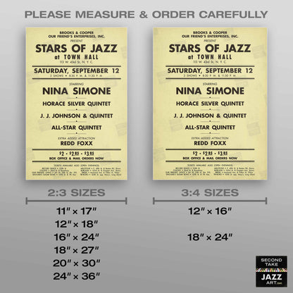 Nina Simone - Horace Silver - J.J. Johnson jazz poster - Town Hall - 1959