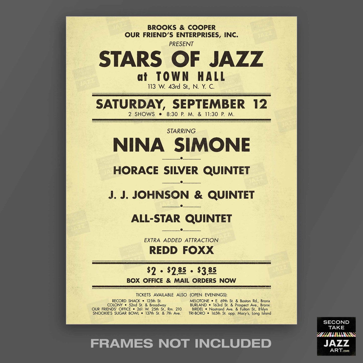 Nina Simone - Horace Silver - J.J. Johnson jazz poster - Town Hall - 1959