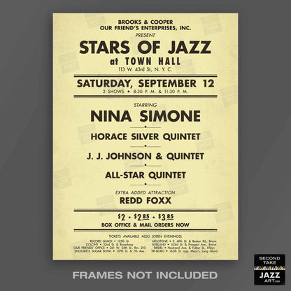 Nina Simone - Horace Silver - J.J. Johnson jazz poster - Town Hall - 1959