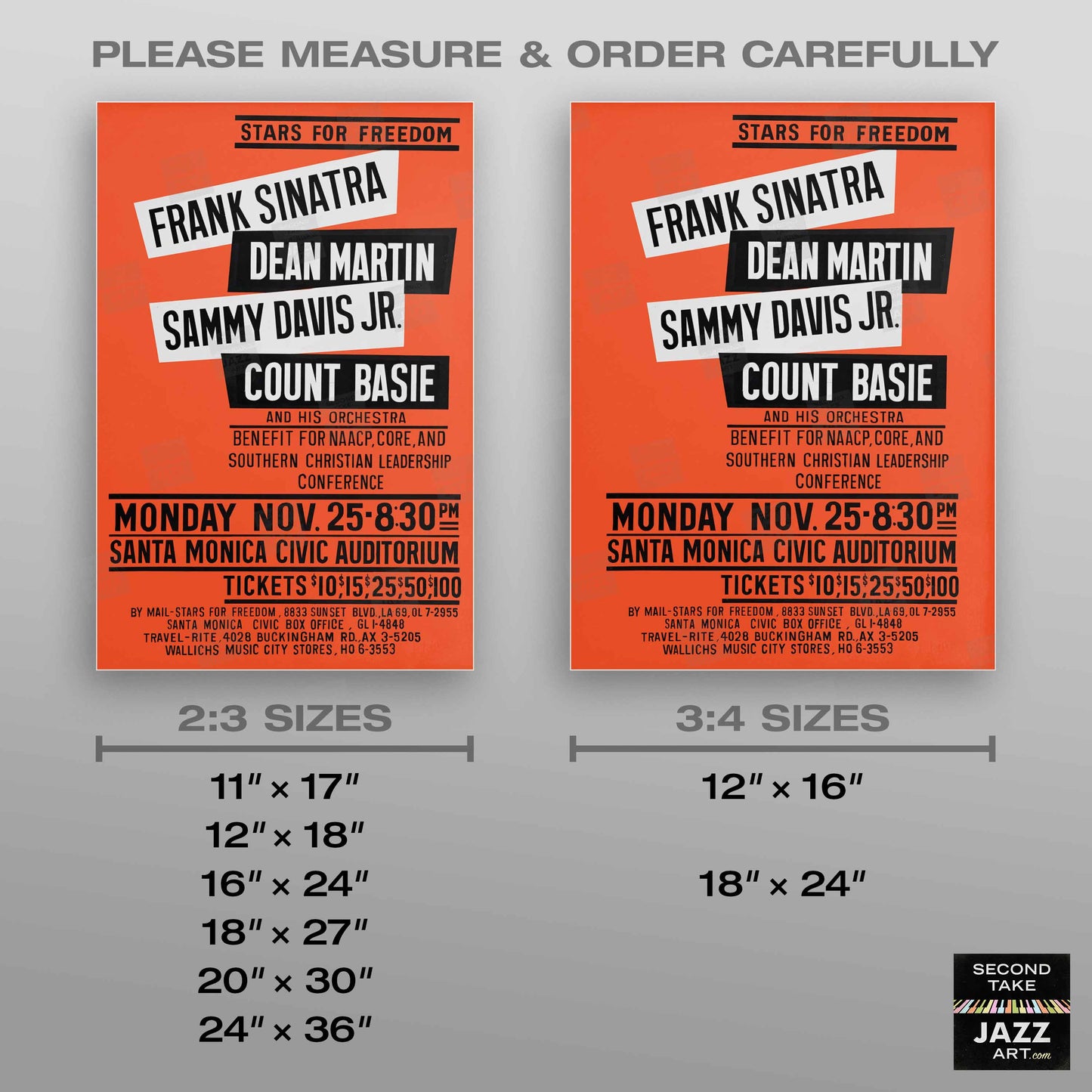 Frank Sinatra - Dean Martin - Sammy Davis, Jr jazz poster - Santa Monica, CA - 1963