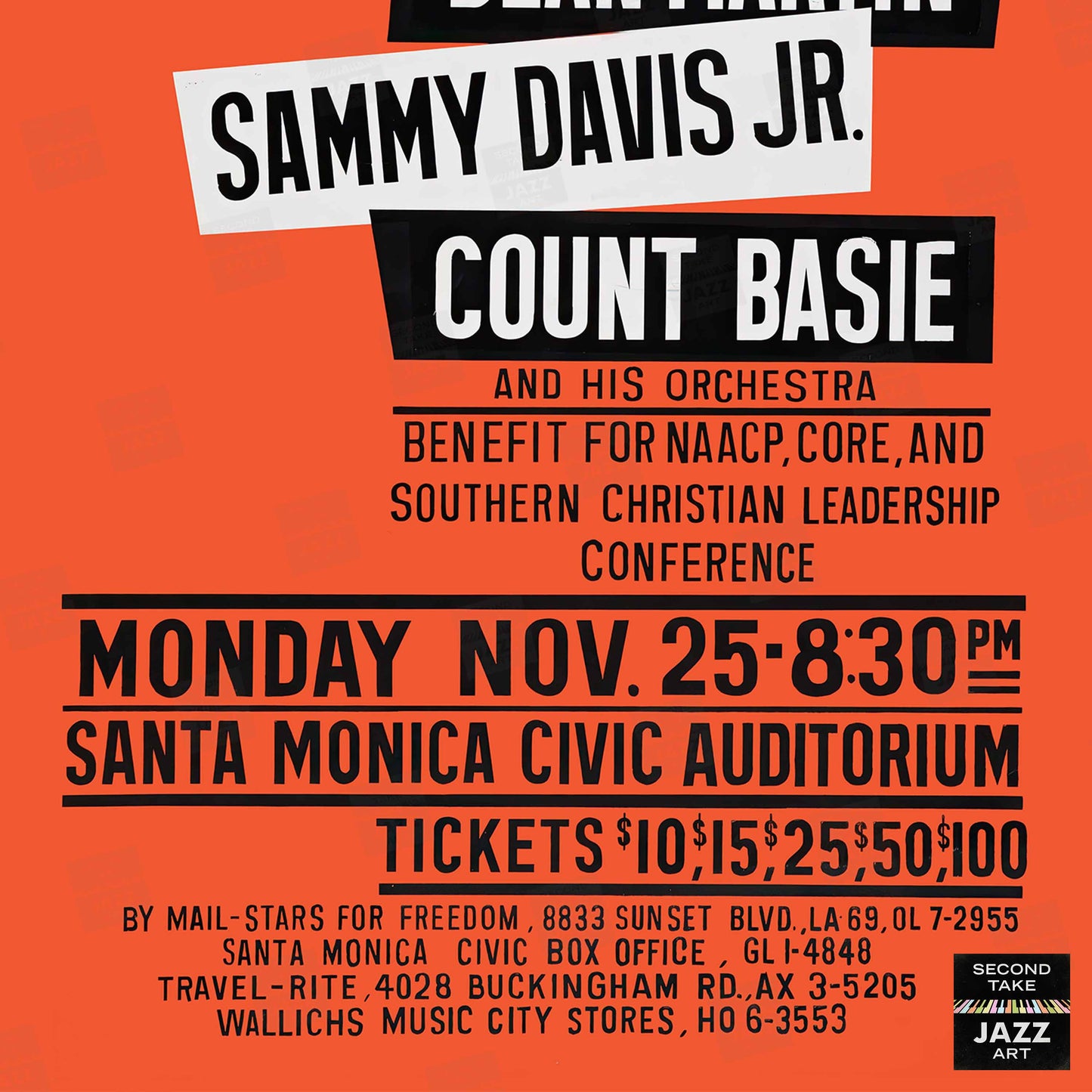 Frank Sinatra - Dean Martin - Sammy Davis, Jr jazz poster - Santa Monica, CA - 1963