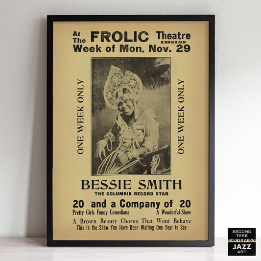 Bessie Smith jazz poster - Frolic Theatre - Birmingham - 1926