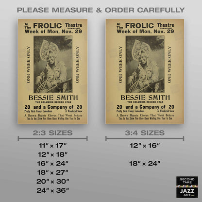Bessie Smith jazz poster - Frolic Theatre - Birmingham - 1926