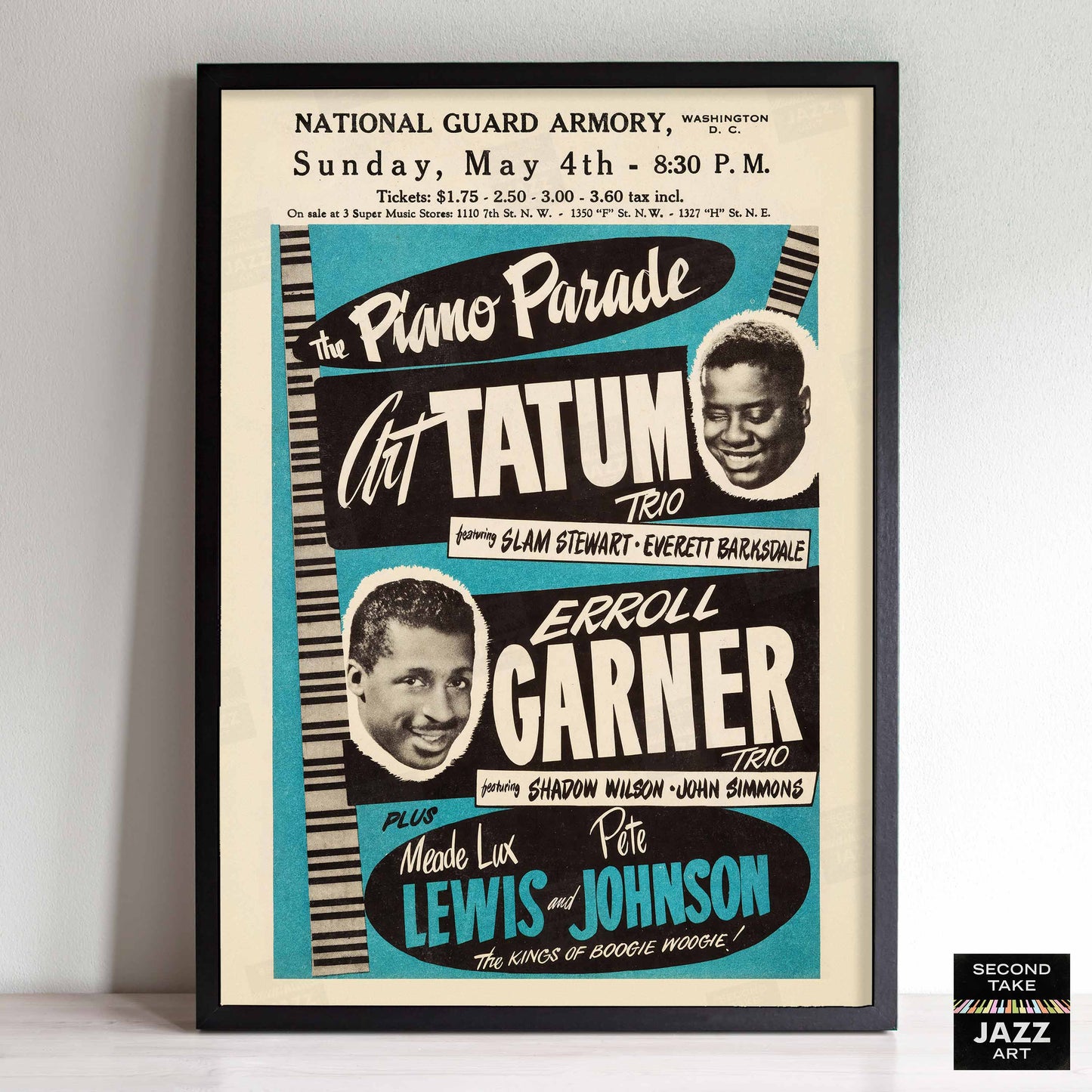 Art Tatum - Erroll Garner jazz poster - Piano Parade - Washington, DC - 1952