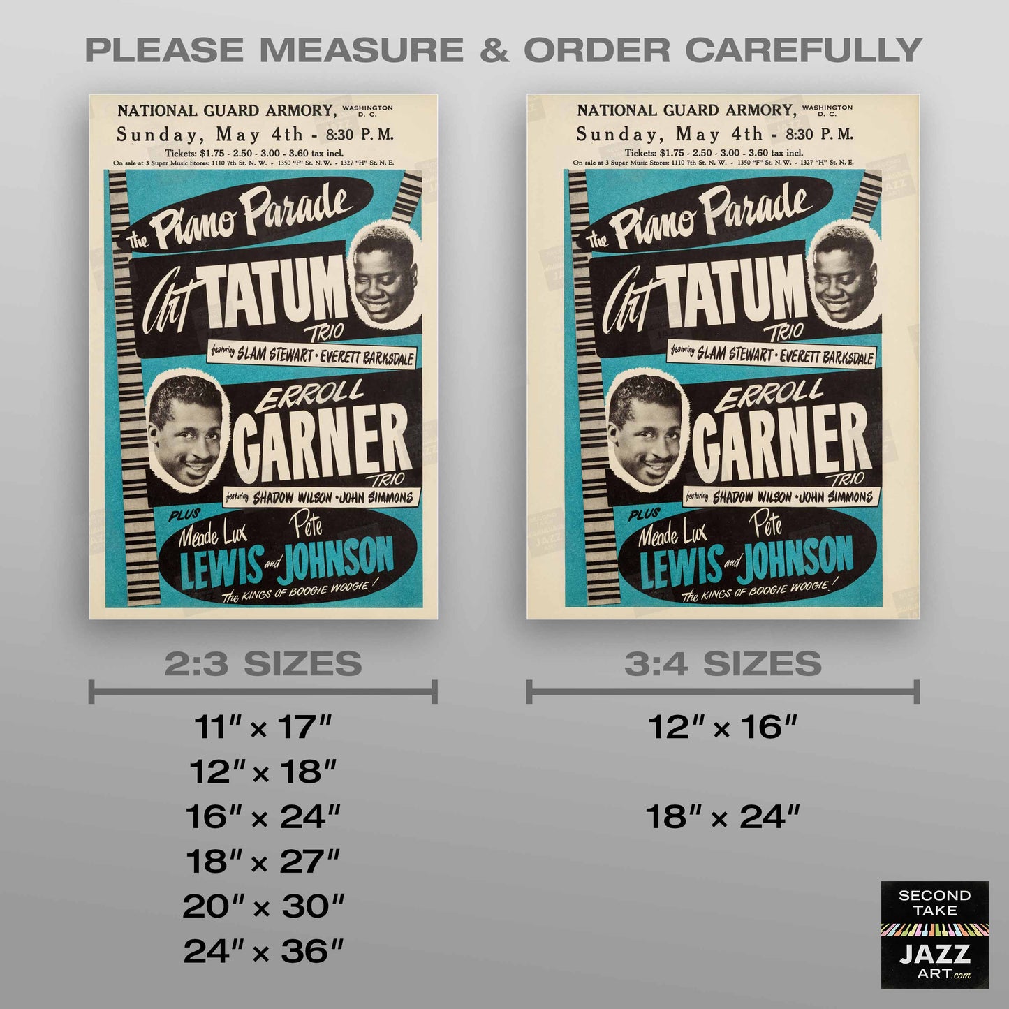 Art Tatum - Erroll Garner jazz poster - Piano Parade - Washington, DC - 1952