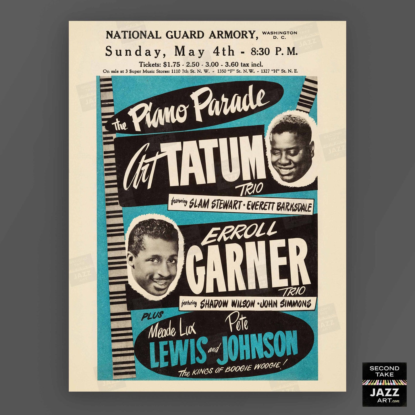 Art Tatum - Erroll Garner jazz poster - Piano Parade - Washington, DC - 1952