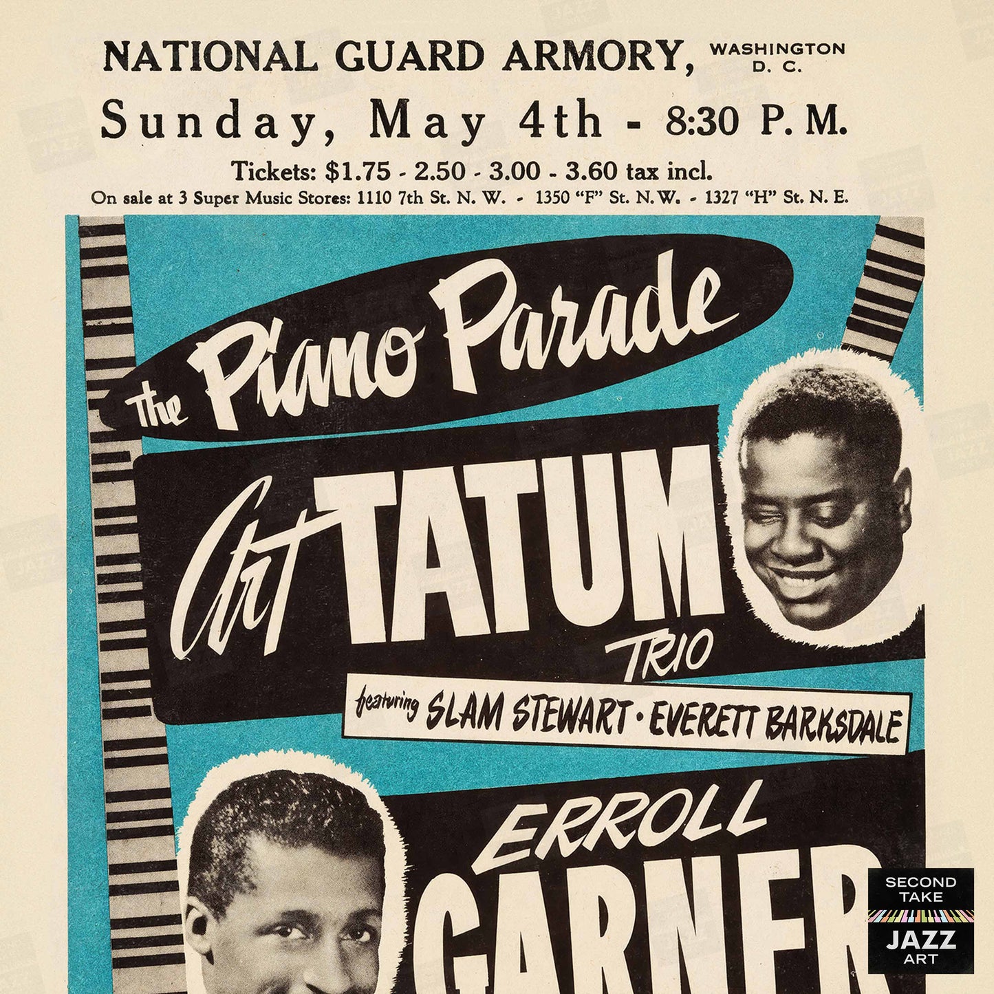 Art Tatum - Erroll Garner jazz poster - Piano Parade - Washington, DC - 1952