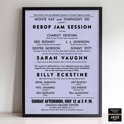 Sarah Vaughan - Billy Eckstine jazz poster - Rebop Jam Session - Lincoln Square - 1946