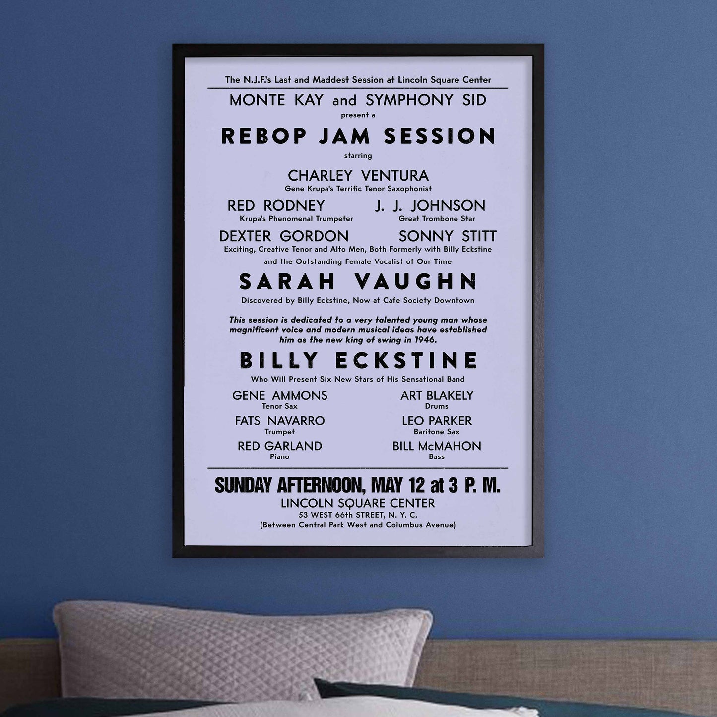 Sarah Vaughan - Billy Eckstine jazz poster - Rebop Jam Session - Lincoln Square - 1946