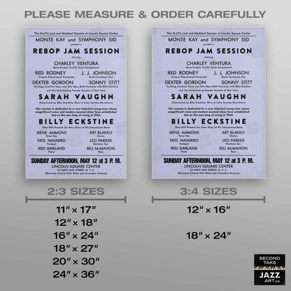 Sarah Vaughan - Billy Eckstine jazz poster - Rebop Jam Session - Lincoln Square - 1946