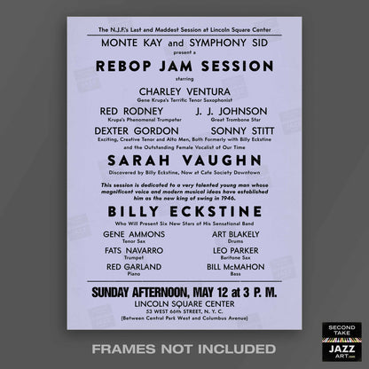 Sarah Vaughan - Billy Eckstine jazz poster - Rebop Jam Session - Lincoln Square - 1946