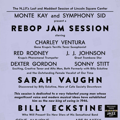 Sarah Vaughan - Billy Eckstine jazz poster - Rebop Jam Session - Lincoln Square - 1946