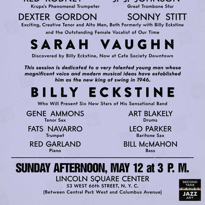 Sarah Vaughan - Billy Eckstine jazz poster - Rebop Jam Session - Lincoln Square - 1946