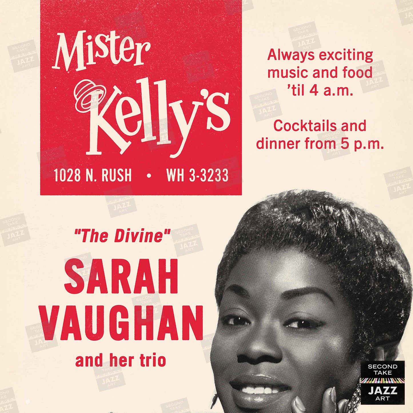 Sarah Vaughan jazz poster - Live at Mister Kelly's - Chicago - 1957