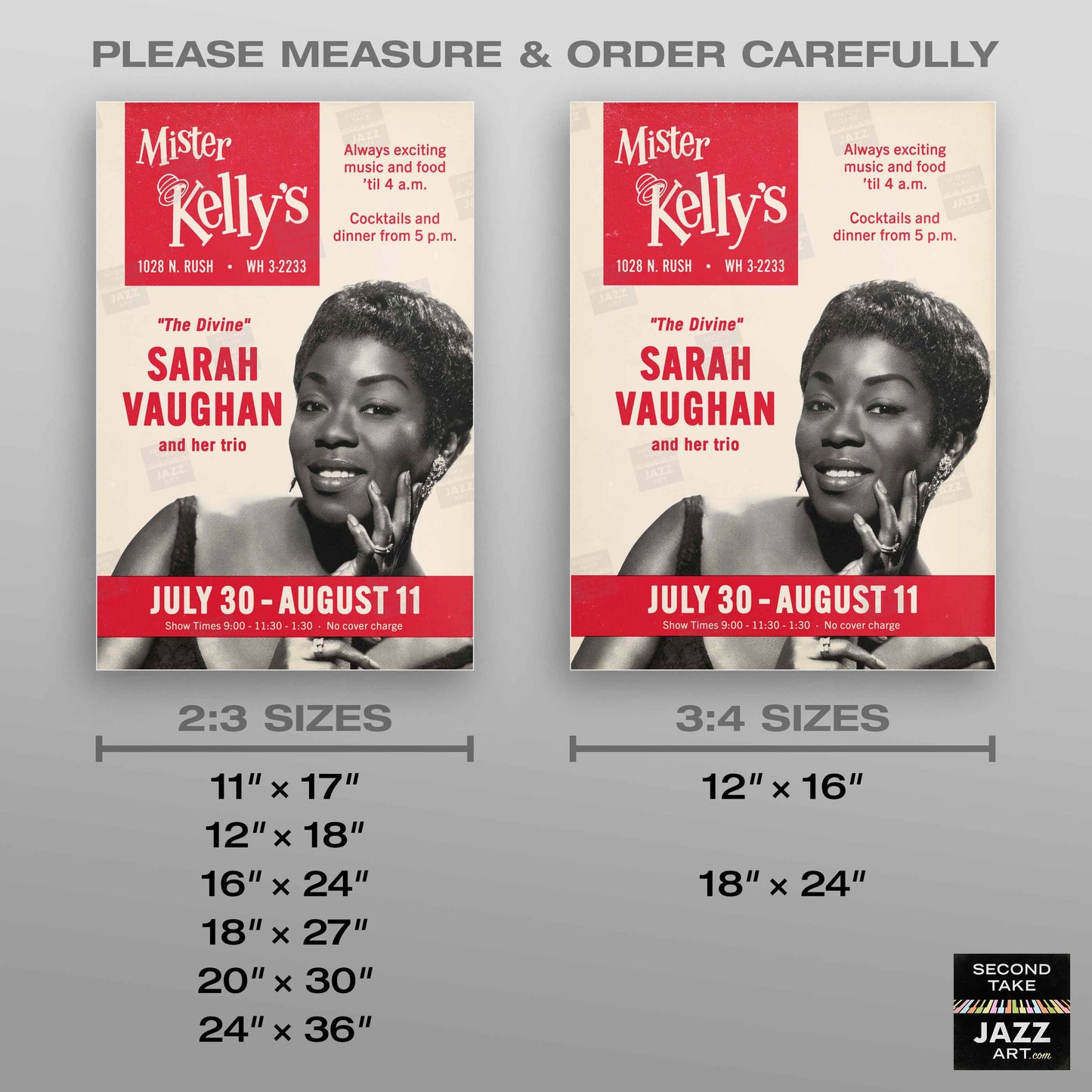 Sarah Vaughan jazz poster - Live at Mister Kelly's - Chicago - 1957
