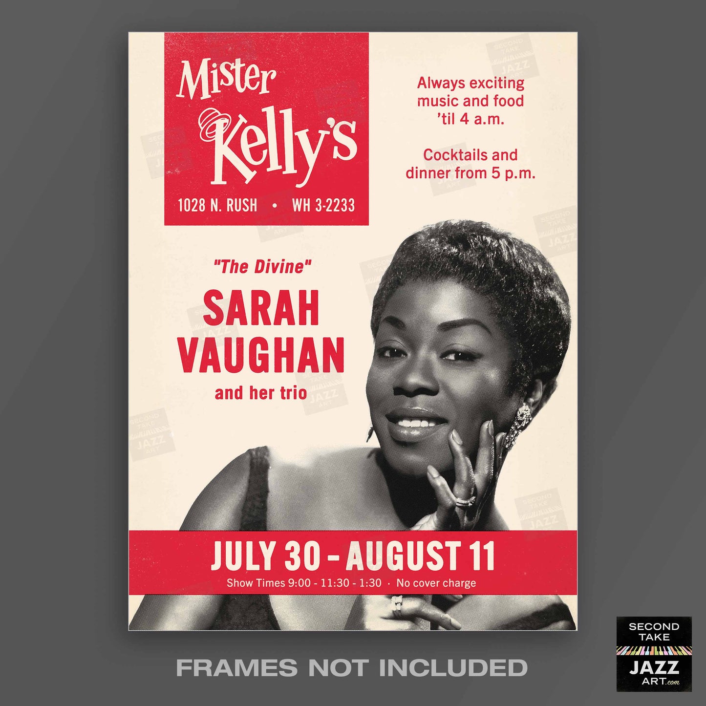 Sarah Vaughan jazz poster - Live at Mister Kelly's - Chicago - 1957