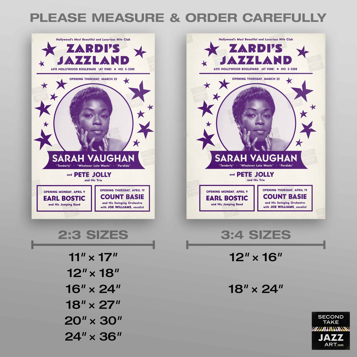 Sarah Vaughan jazz poster - Zardi's Jazzland - Hollywood - 1956